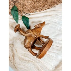 Vintage Detailed hand carved wooden Matador Sitting On His Bull‎